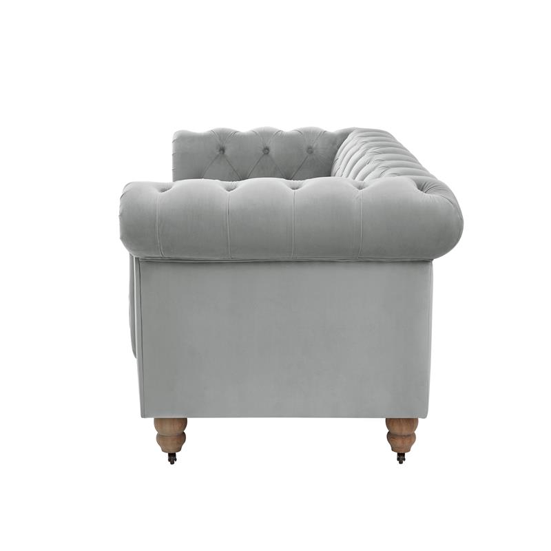 Londynn Loveseat Grey Velvet 71L x 33.5W x 30.3H Button Tufted Rolled Arm