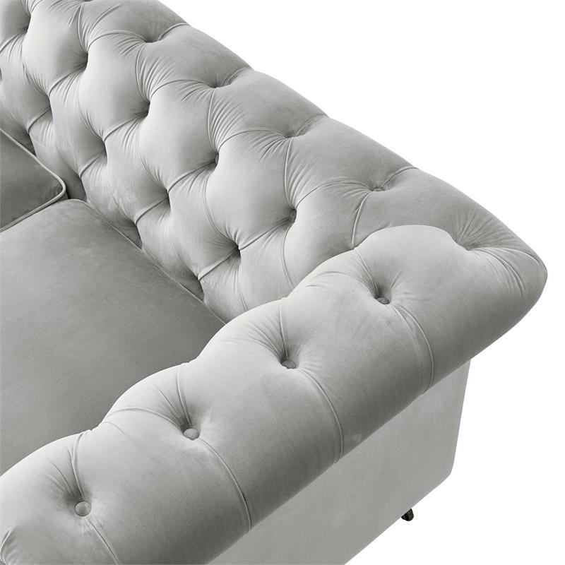 Londynn Loveseat Grey Velvet 71L x 33.5W x 30.3H Button Tufted Rolled Arm