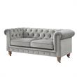 Londynn Loveseat Grey Velvet 71L x 33.5W x 30.3H Button Tufted Rolled Arm
