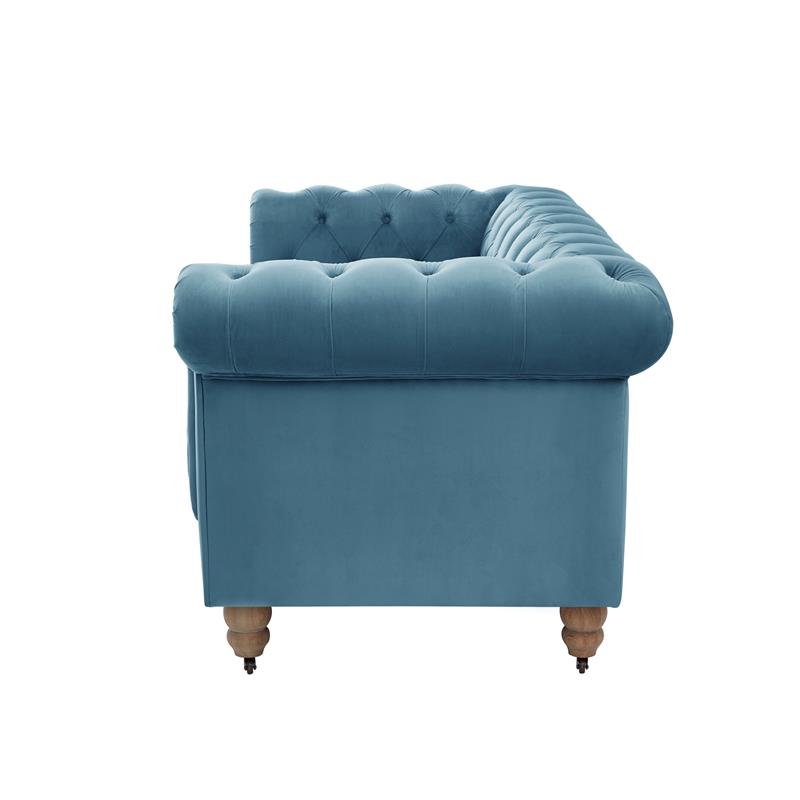 Londynn Loveseat Teal Velvet 71L x 33.5W x 30.3H Button Tufted Rolled Arm