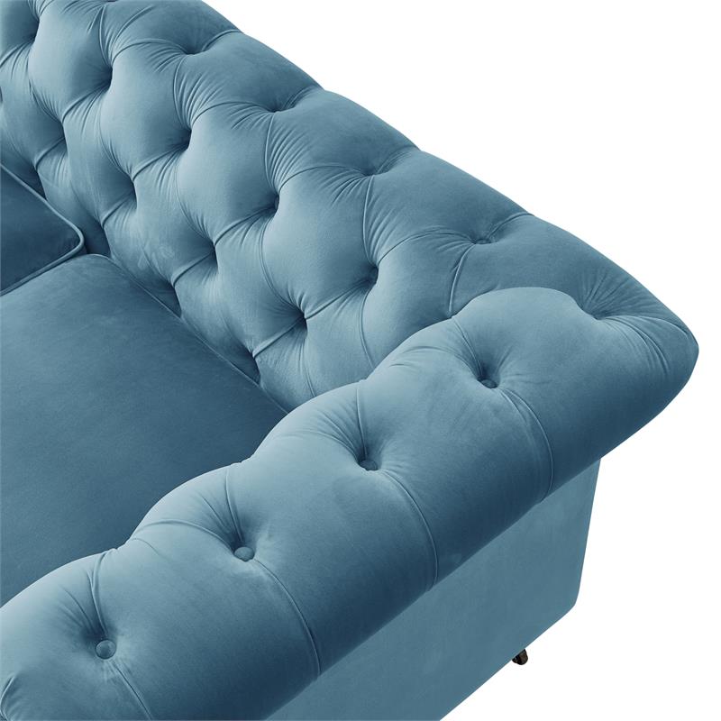 Londynn Loveseat Teal Velvet 71L x 33.5W x 30.3H Button Tufted Rolled Arm