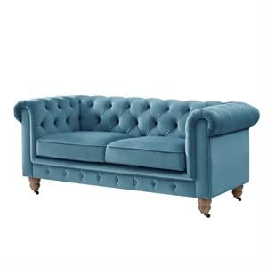 Londynn Loveseat Teal Velvet 71L x 33.5W x 30.3H Button Tufted Rolled Arm