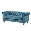 Londynn Loveseat Teal Velvet 71L x 33.5W x 30.3H Button Tufted Rolled Arm