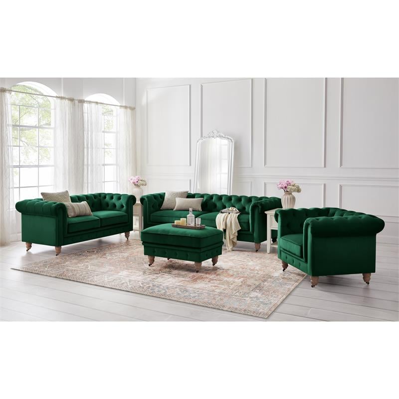 Londynn Loveseat Green Velvet 71L x 33.5W x 30.3H Button Tufted Rolled Arm