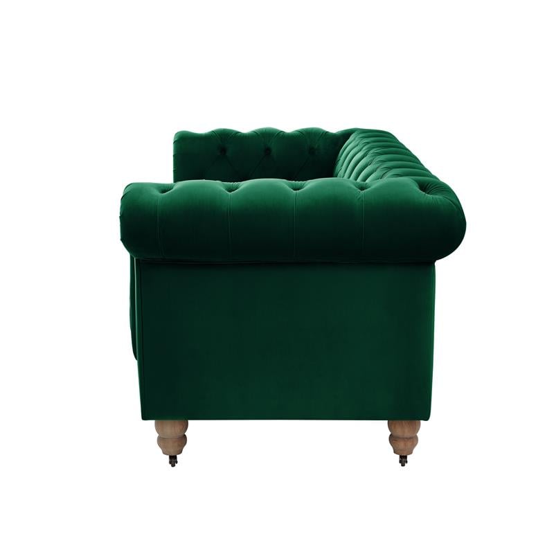 Londynn Loveseat Green Velvet 71L x 33.5W x 30.3H Button Tufted Rolled Arm