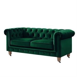 Londynn Loveseat Green Velvet 71L x 33.5W x 30.3H Button Tufted Rolled Arm