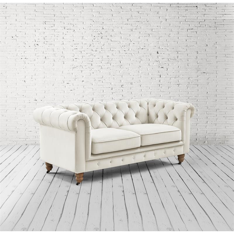 Londynn Loveseat Beige Velvet 71L x 33.5W x 30.3H Button Tufted Rolled Arm