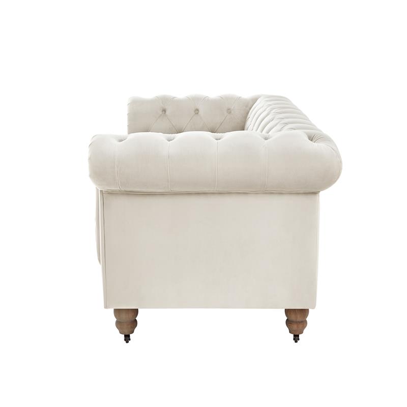 Londynn Loveseat Beige Velvet 71L x 33.5W x 30.3H Button Tufted Rolled Arm