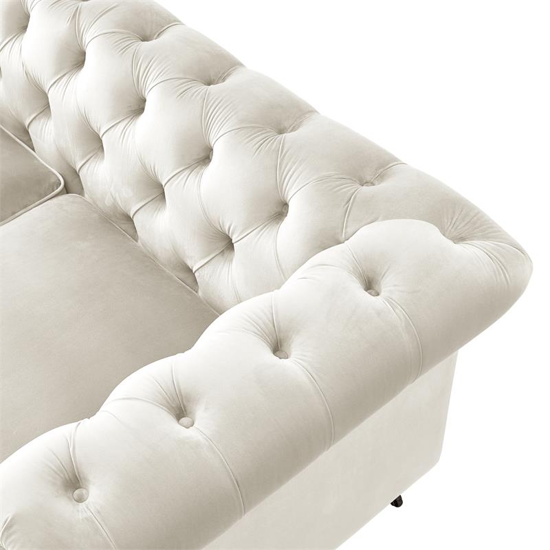 Londynn Loveseat Beige Velvet 71L x 33.5W x 30.3H Button Tufted Rolled Arm