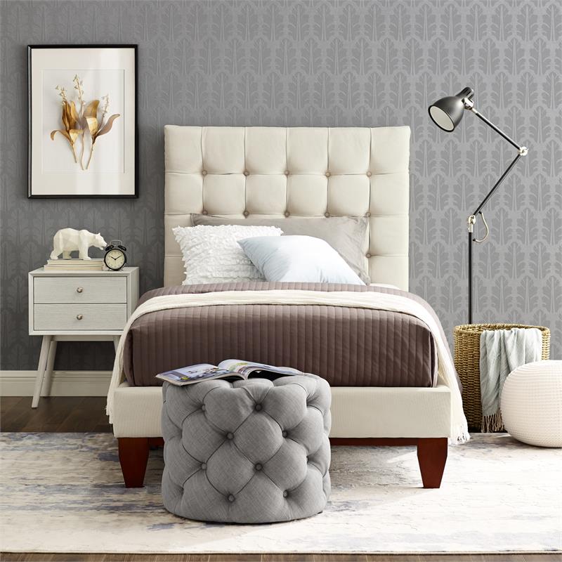 Blake Beds Beige Linen Twin Button Tufted