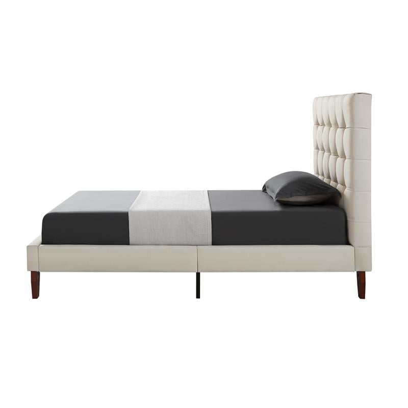 Blake Beds Beige Linen Twin Button Tufted