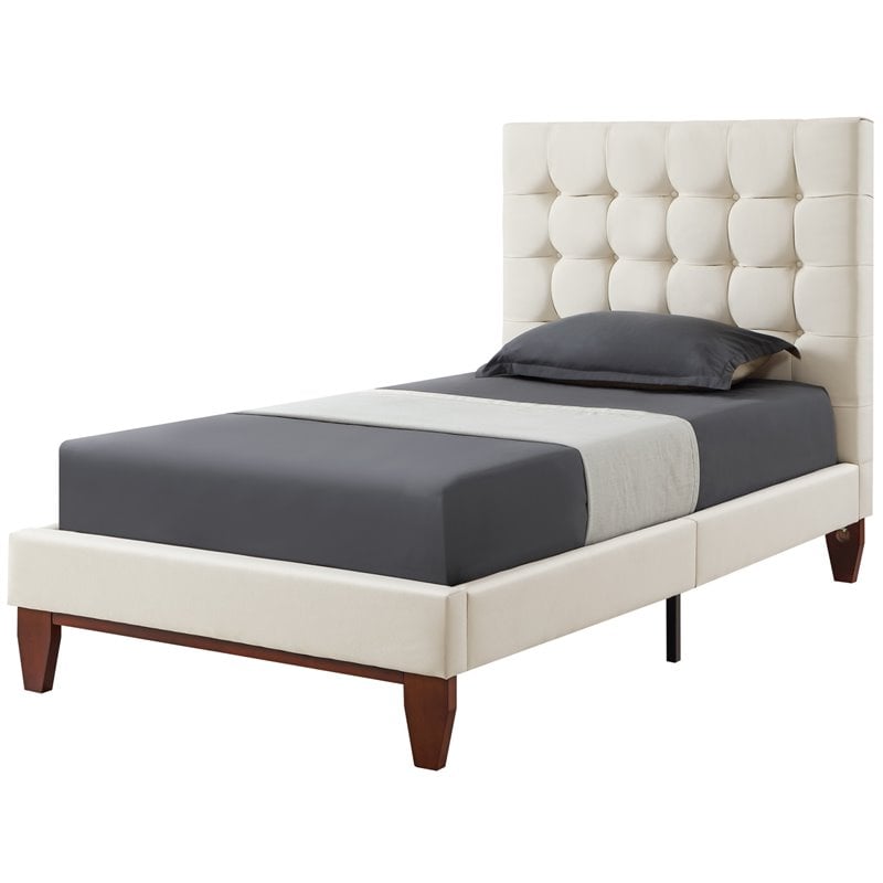 Blake Beds Beige Linen Twin Button Tufted