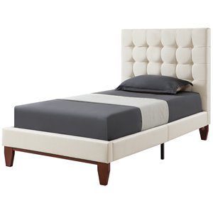Blake Beds Beige Linen Twin Button Tufted
