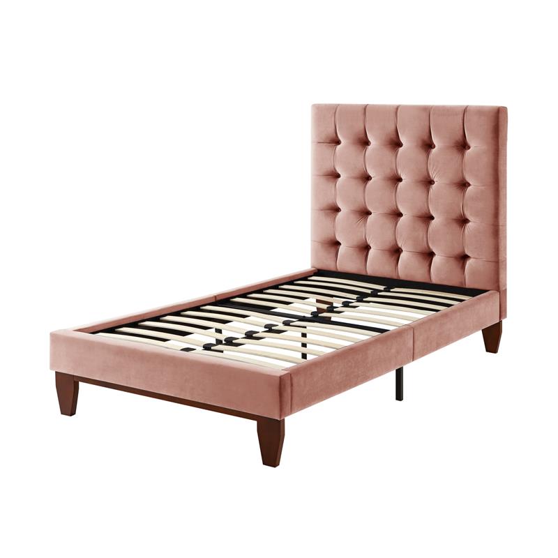 Blake Beds Blush Velvet Twin Button Tufted