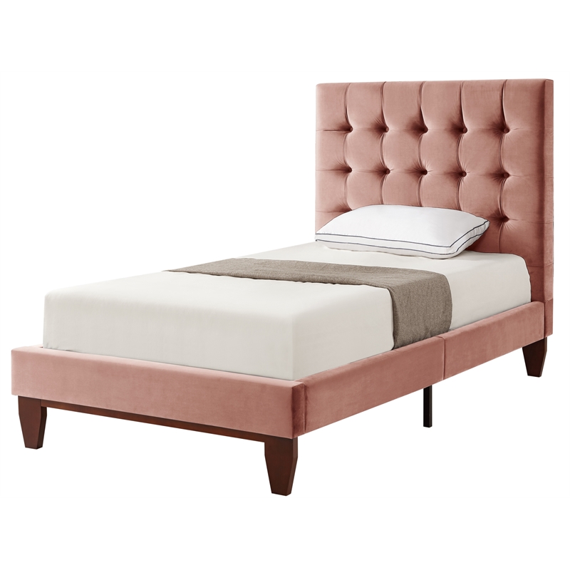 Blake Beds Blush Velvet Twin Button Tufted