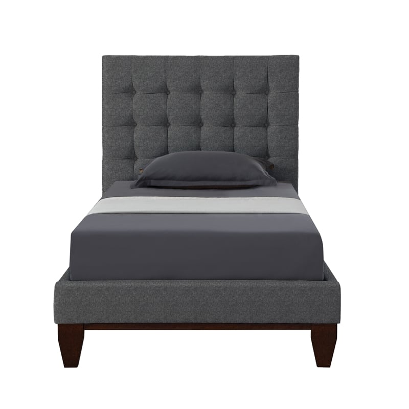 Blake Beds Light Grey Linen Twin Button Tufted