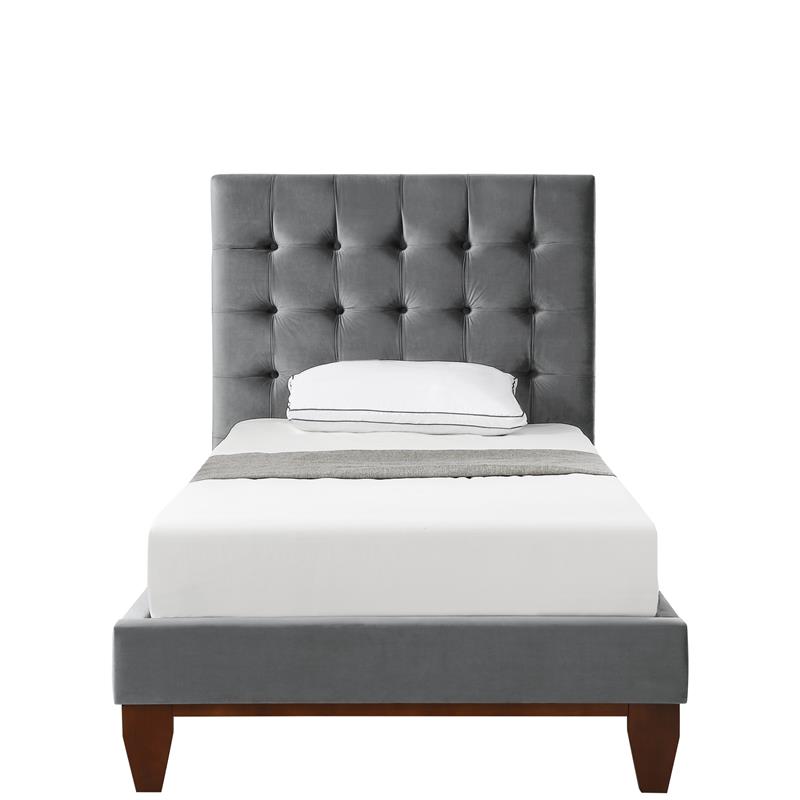 Blake Beds Gray Velvet Twin Button Tufted