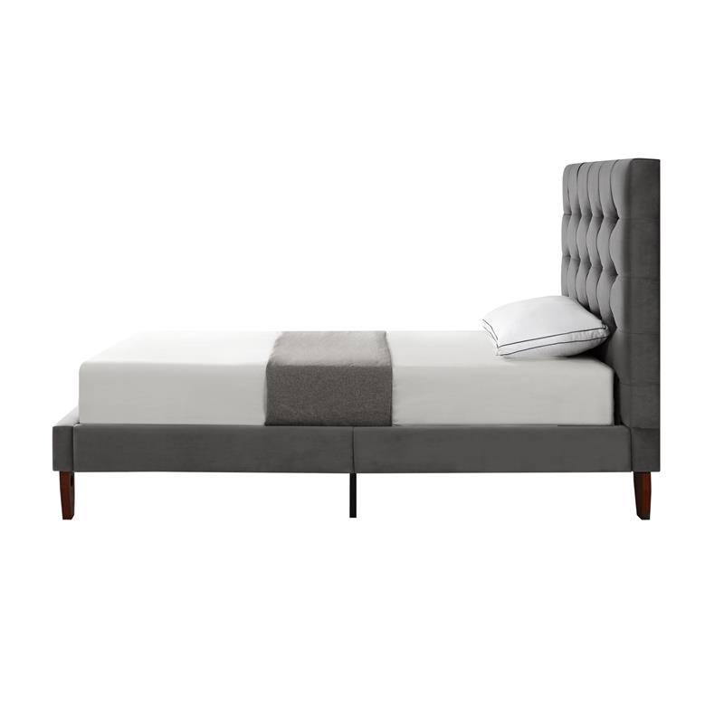 Blake Beds Gray Velvet Twin Button Tufted