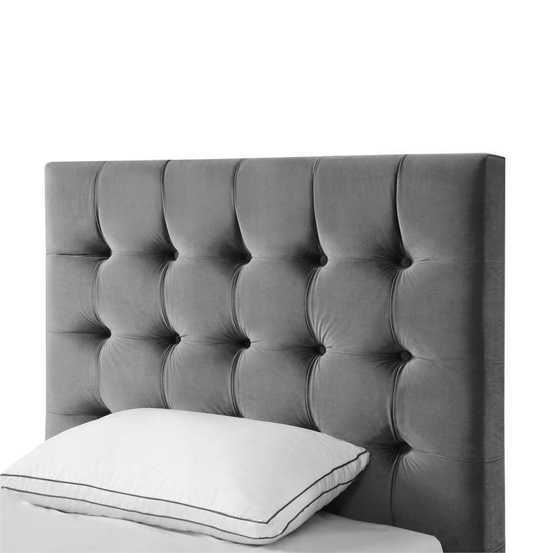 Blake Beds Gray Velvet Twin Button Tufted