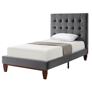 Blake Beds Gray Velvet Twin Button Tufted