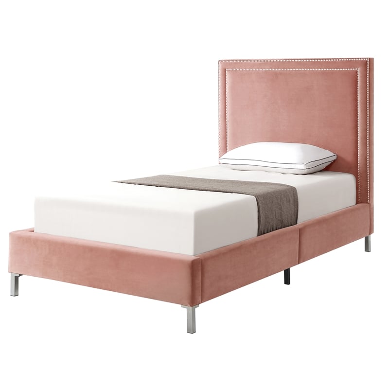 Tristan Beds Blush Velvet Twin Nailhead Trim