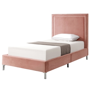 Tristan Beds Blush Velvet Twin Nailhead Trim