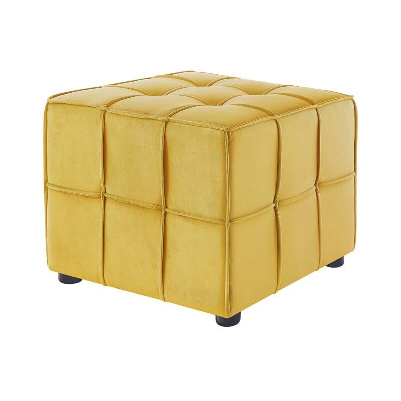 Gannon Ottomans Yellow Velvet  Upholstered Piping Trim