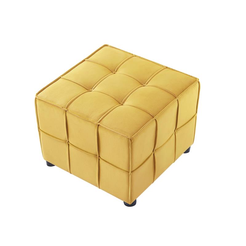 Gannon Ottomans Yellow Velvet  Upholstered Piping Trim