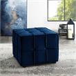 Gannon Tufted Cube Ottomans Navy Blue Velvet  Upholstered Piping Trim