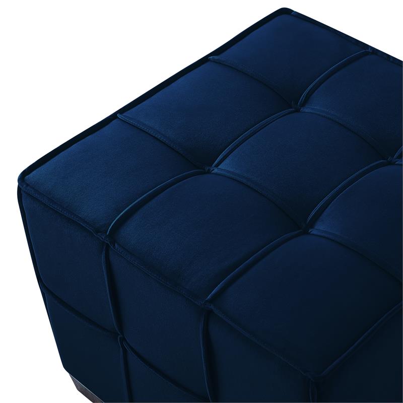 Gannon Tufted Cube Ottomans Navy Blue Velvet  Upholstered Piping Trim