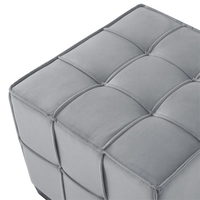 Gannon Tufted Cube Ottomans Light Grey Velvet  Upholstered Piping Trim