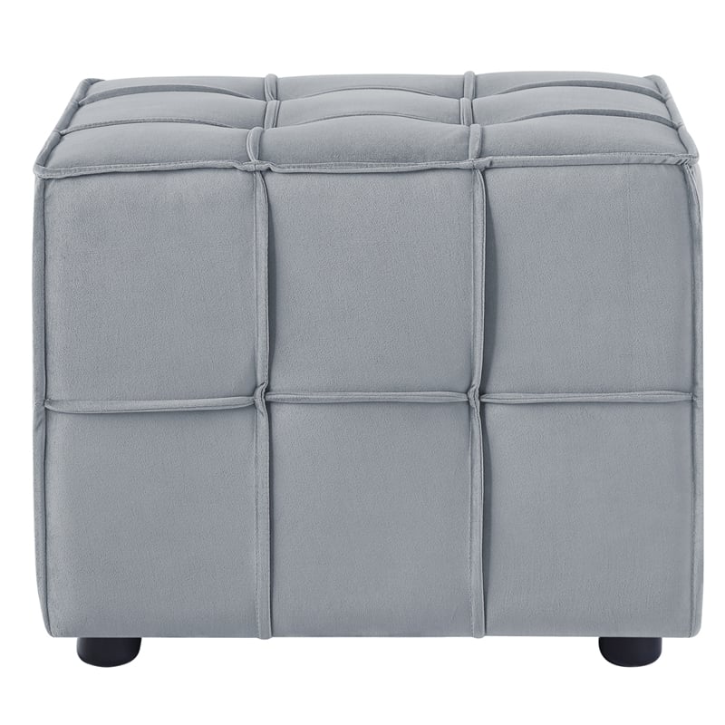 Gannon Tufted Cube Ottomans Light Grey Velvet  Upholstered Piping Trim