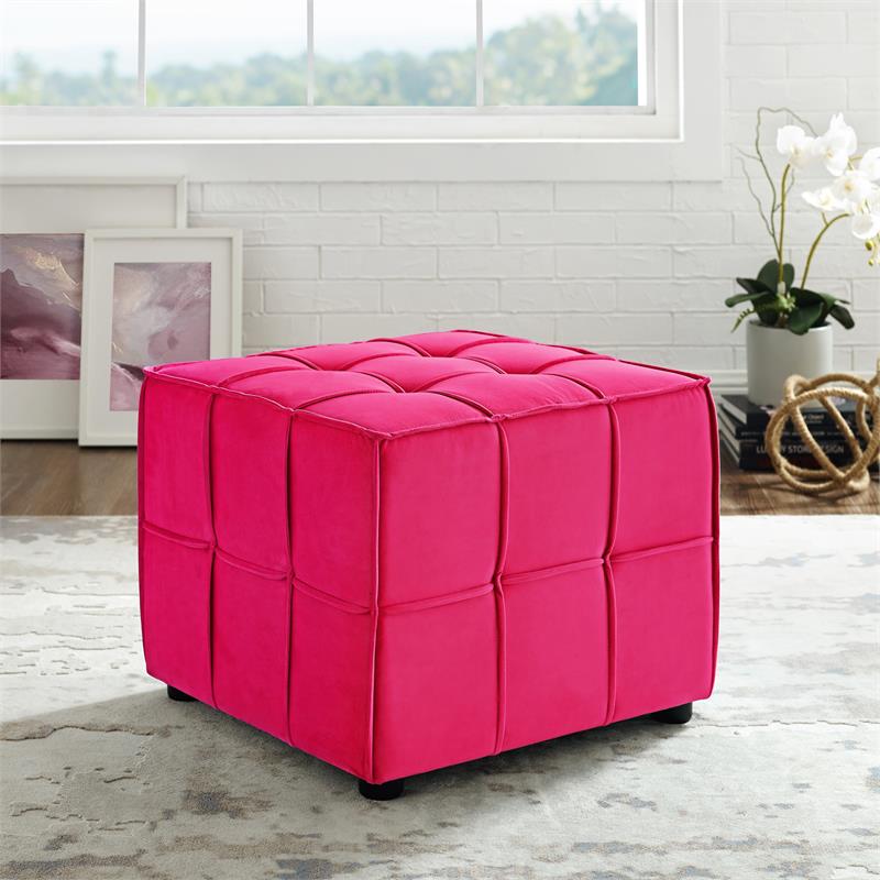 Gannon Ottomans Pink Velvet  Upholstered Piping Trim