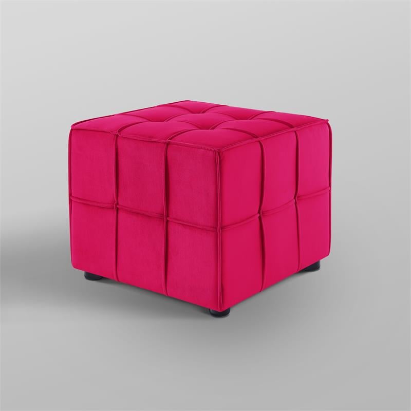 Gannon Ottomans Pink Velvet  Upholstered Piping Trim