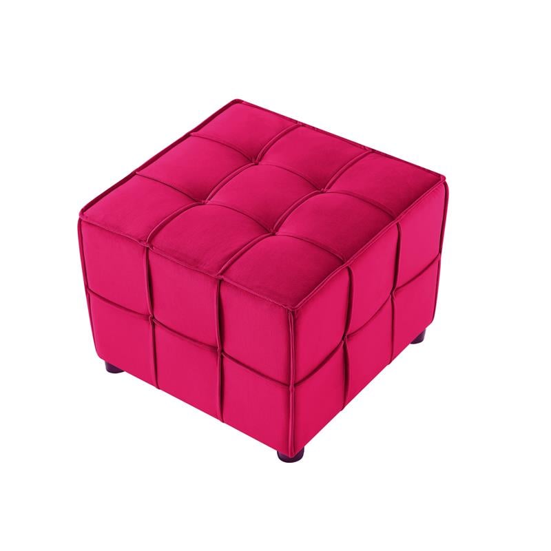 Gannon Ottomans Pink Velvet  Upholstered Piping Trim