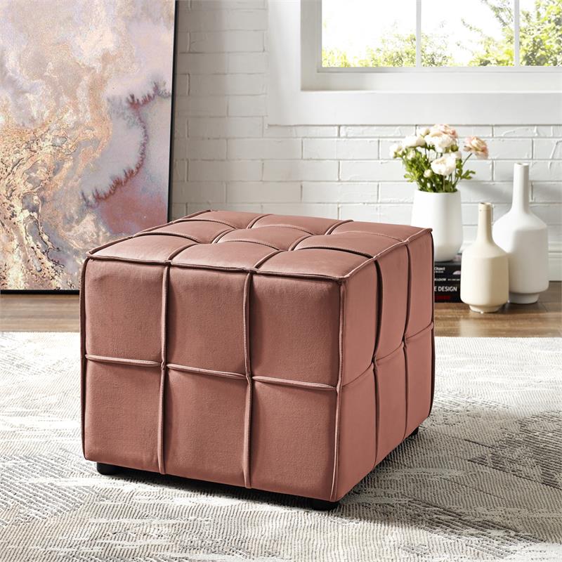 Gannon Ottomans Light Pink Velvet  Upholstered Piping Trim