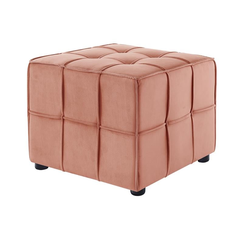Gannon Ottomans Light Pink Velvet  Upholstered Piping Trim