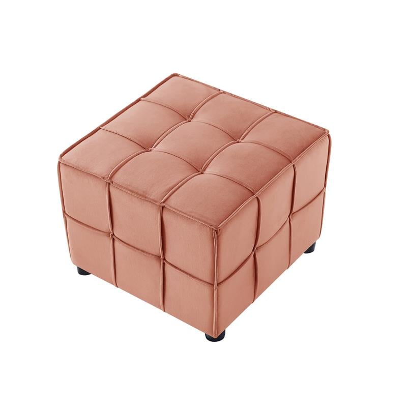 Gannon Ottomans Light Pink Velvet  Upholstered Piping Trim