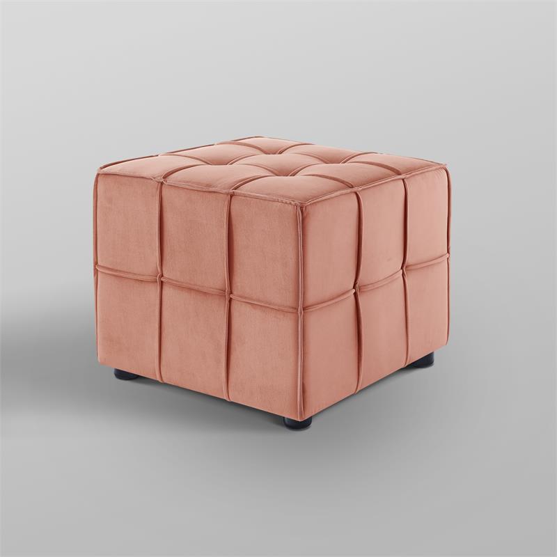 Gannon Ottomans Light Pink Velvet  Upholstered Piping Trim