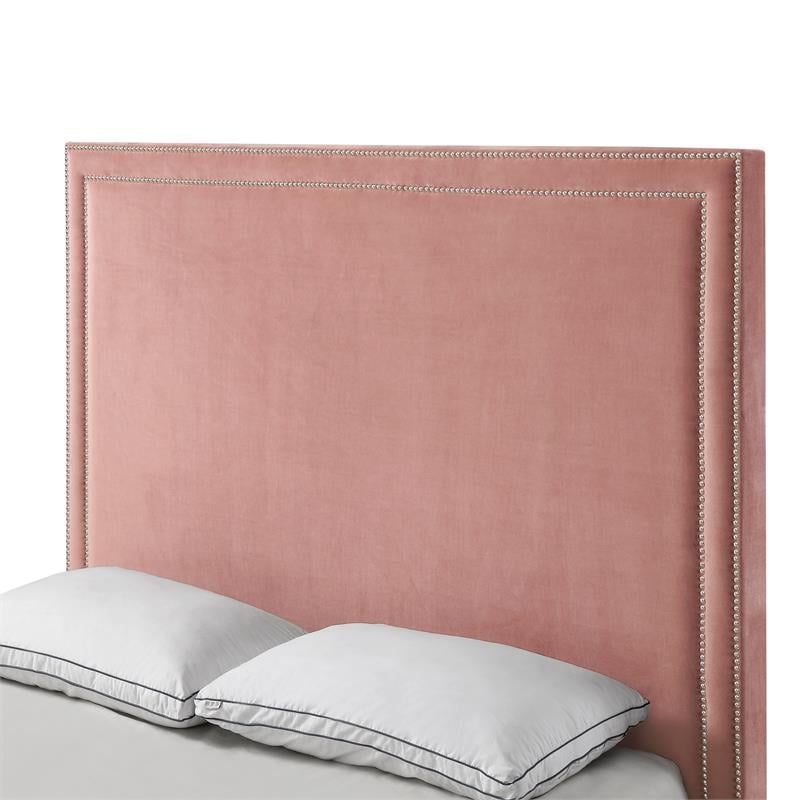 Tristan Beds Blush Pink Velvet Queen Nailhead Trim