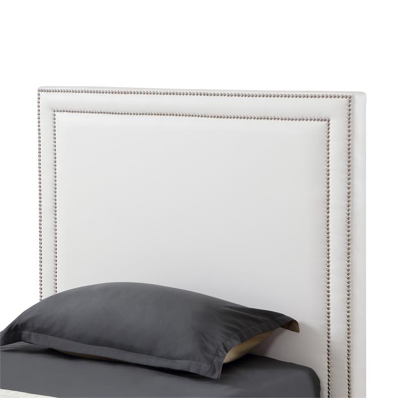 Tristan Beds White Leather PU Full Nailhead Trim
