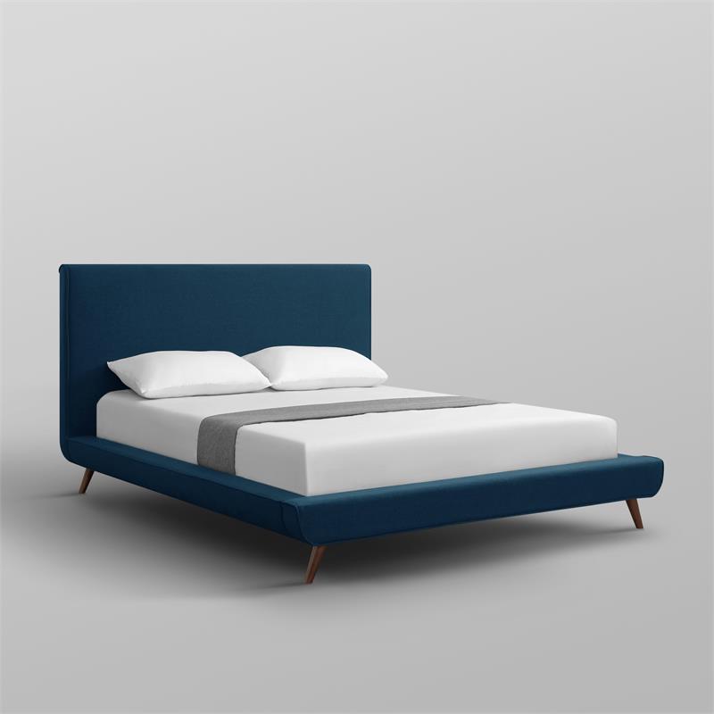 Lyle Beds Denim Linen Queen Upholstered Walnut Tapered Legs