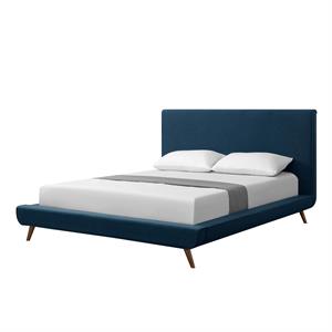 lyle beds denim blue linen upholstered walnut tapered legs