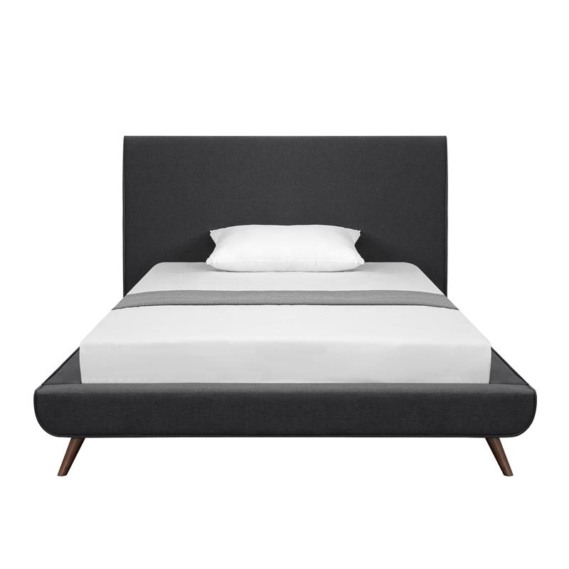 Lyle Beds Charcoal Linen Full Upholstered Walnut Tapered Legs