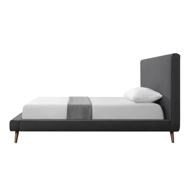 Lyle Beds Charcoal Linen Full Upholstered Walnut Tapered Legs