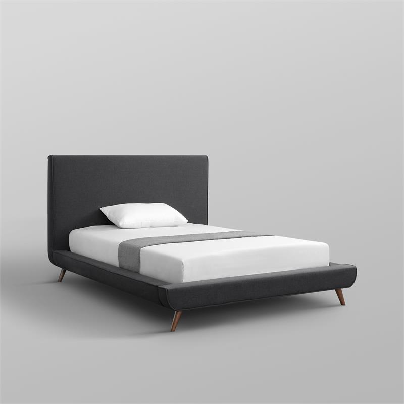 Lyle Beds Charcoal Linen Full Upholstered Walnut Tapered Legs