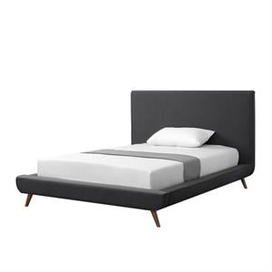 Lyle Beds Charcoal Linen Full Upholstered Walnut Tapered Legs