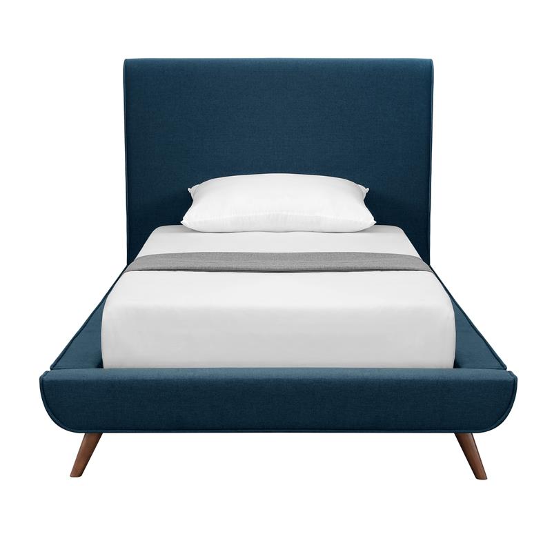 Lyle Beds Denim Blue Linen Twin Upholstered Walnut Tapered Legs