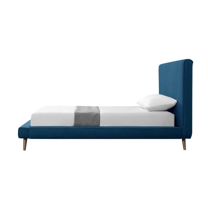 Lyle Beds Denim Blue Linen Twin Upholstered Walnut Tapered Legs