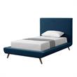 Lyle Beds Denim Blue Linen Twin Upholstered Walnut Tapered Legs
